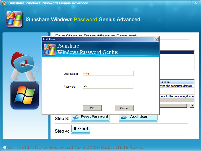isunshare windows password genius advanced